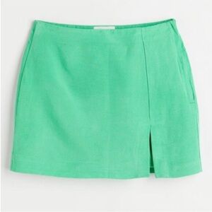NWOT H&M Linen Blend Mini Skirt Slit Green Spring Easter Size 6 Zipper Short